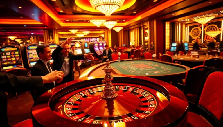 Experience thrilling gameplay at the uu88 casino, featuring roulette and vibrant slot machines.