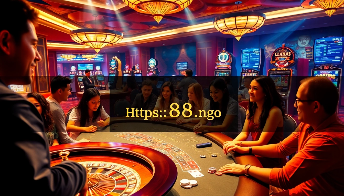 Exciting casino atmosphere showcasing https://uu88.ngo/ with players at the poker table and roulette wheel.