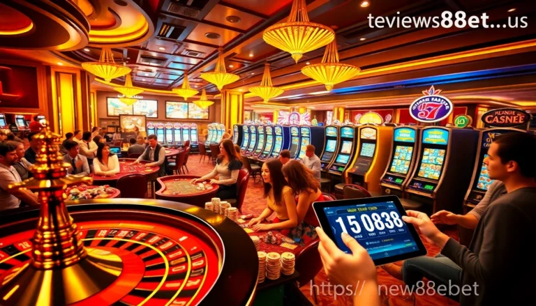 Experience the thrill of betting at https://new88bet.us/, featuring vibrant casino tables and excited players.
