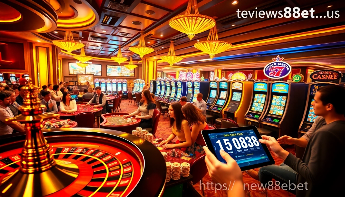Experience the thrill of betting at https://new88bet.us/, featuring vibrant casino tables and excited players.