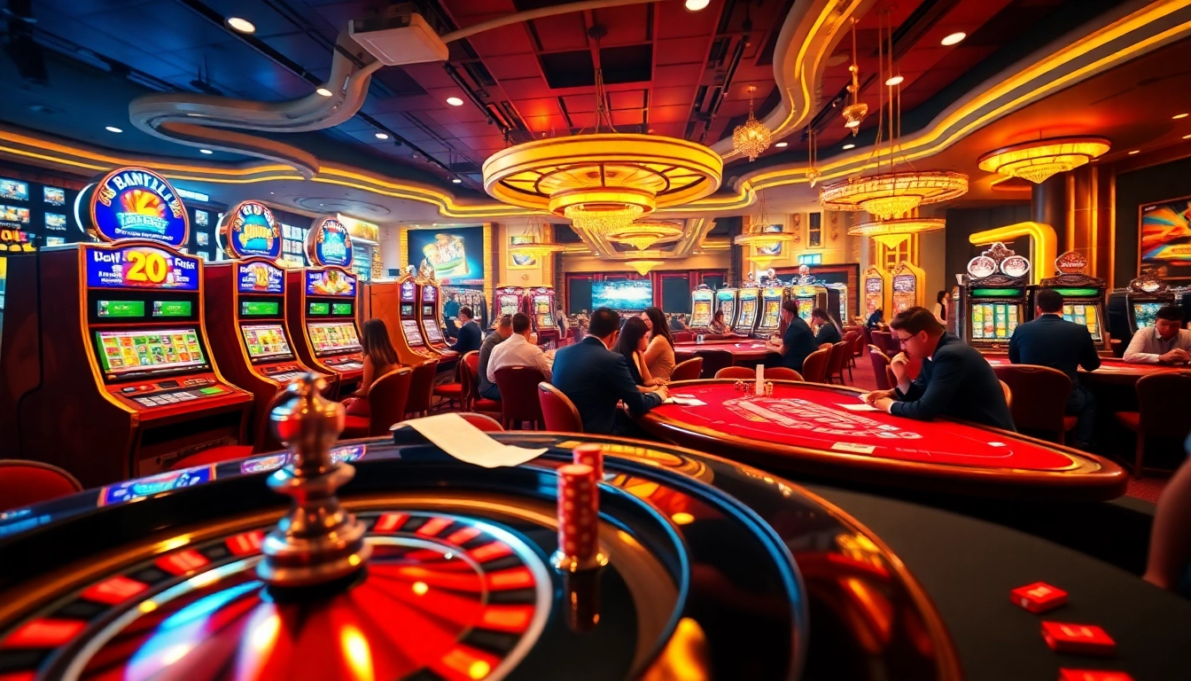 Experience the thrilling gambling atmosphere at https://new88.cz/ with vibrant gaming tables, excited players, and captivating slot machines.