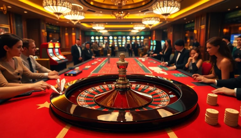 Experience the thrilling C168 roulette game in a lavish casino setting with engaged players and a stylish dealer.